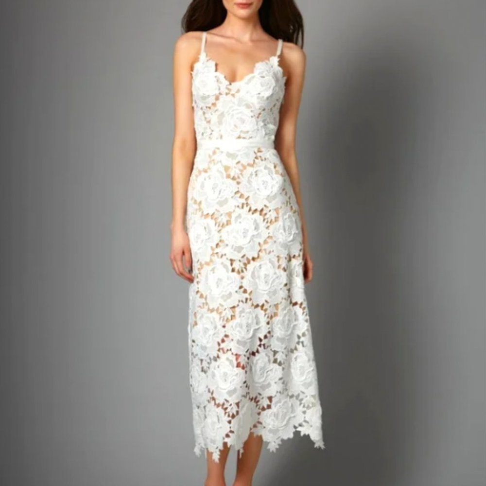 Catherine Deane BHLDN Frida white guipure lace midi dress size 4